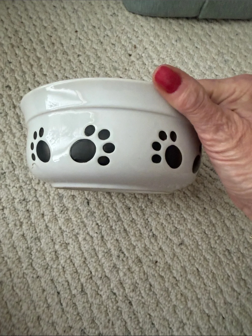 White Ceramic Dog Bowl with Black Polka Dots and Paw Print
